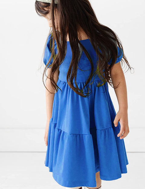 Arshiner Girls Dress Short Puff Sleeve Loose Tiered Ruffle Casual Dresses Square Neck