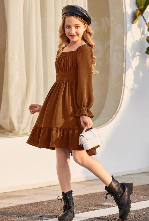 Arshiner Girls Tie Back Short Sleeve Ruffle Hem Off Shoulder Dresses