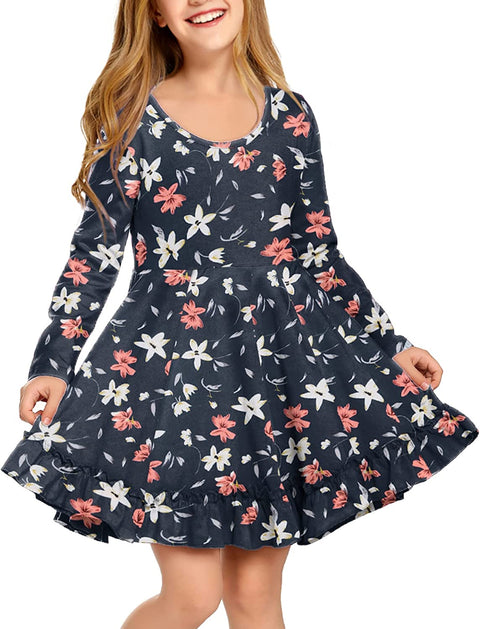 Arshiner Girls Dress Long Sleeve A Line Twirly Skater Dresses