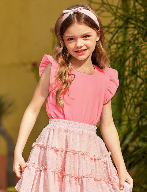 Arshiner Girls Basic Ruffle Sleeve Cute T-Shirt