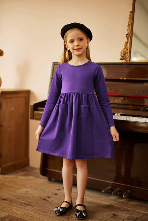 Arshiner Little Girls Dress Long Sleeve Casual Skater Pocket Dress