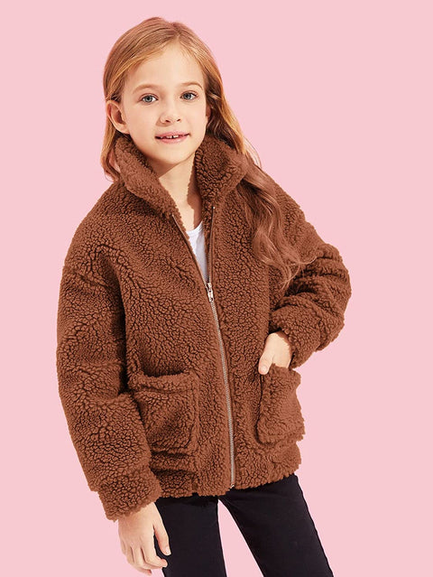 Arshiner Girls Full Zip Fleece Jacket Sherpa Outwear Coat