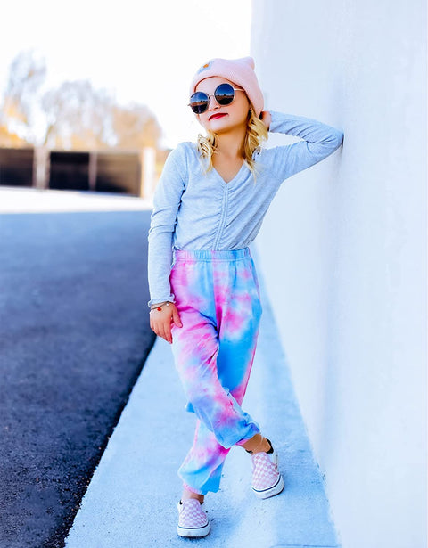Arshiner Kids Girls Tie Dye Joggers Comfort Loose Sweatpants High Waist Trouser