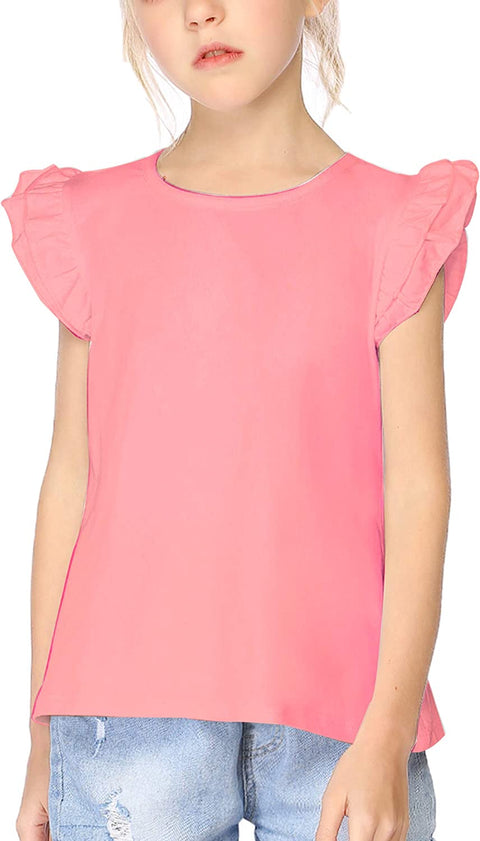 Arshiner Little Girls Plain Flutter T Shirts Ruffle Sleeve Tank Tops
