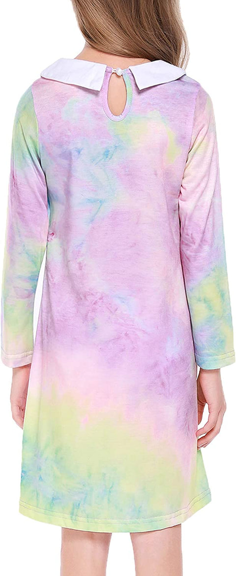 Arshiner Girls Long Sleeve Vintage Peter Pan Collar T-Shirt Dress Age 4-13 Years