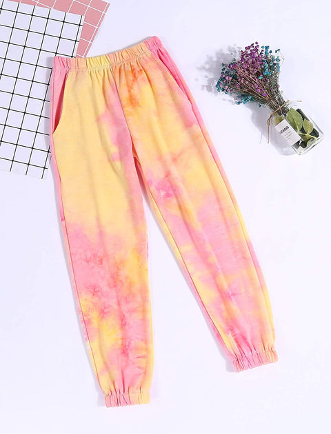 Arshiner Kids Girls Tie Dye Joggers Comfort Loose Sweatpants High Waist Trouser