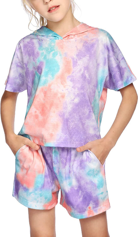 Arshiner Girls Tie Dye Two Piece Outfit Crop Tops and Short Pants