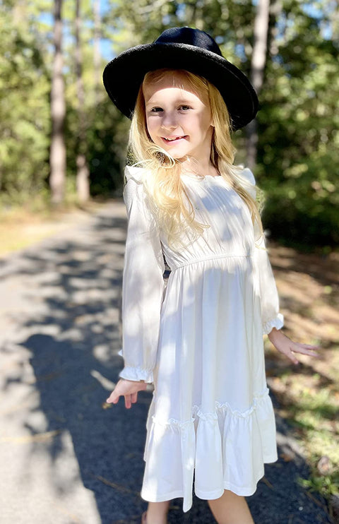 Arshiner Girls Trendy Long Sleeve Ruffle Hem Elastic Waist Dresses
