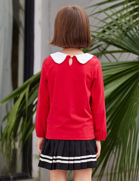 Arshiner Girls Long/Short Sleeve Tops Basic Peter Pan Collar T-Shirts Soft Blouses Tees