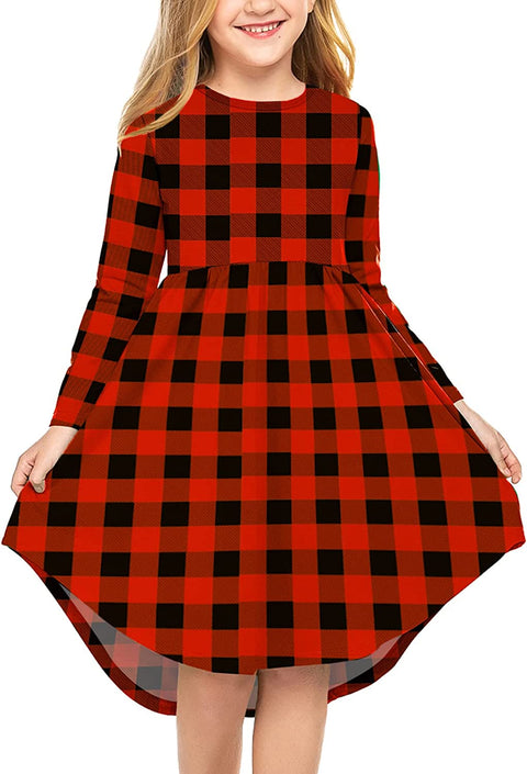Arshiner Girls Long Sleeve Floral Dress Boho Twirly Skater Swing Dresses