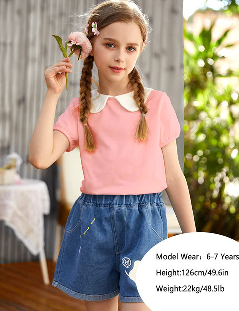 Arshiner Girls Long/Short Sleeve Tops Basic Peter Pan Collar T-Shirts Soft Blouses Tees