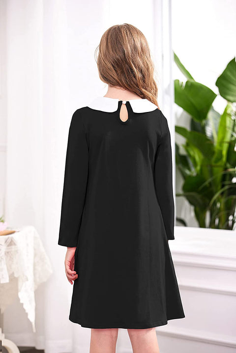 Arshiner Girls Long Sleeve Vintage Peter Pan Collar T-Shirt Dress Age 4-13 Years