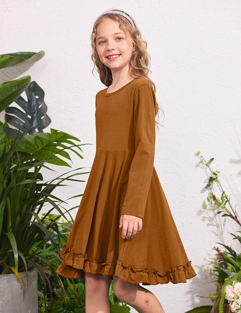 Arshiner Girls Dress Long Sleeve A Line Twirly Skater Dresses
