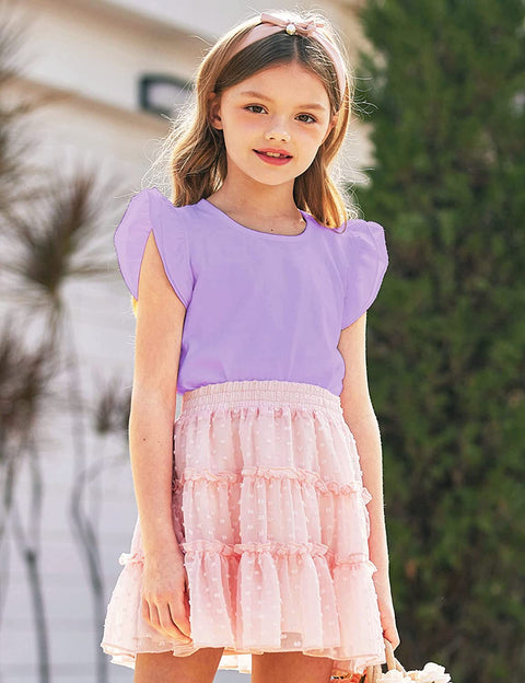 Arshiner Girls Basic Ruffle Sleeve Cute T-Shirt