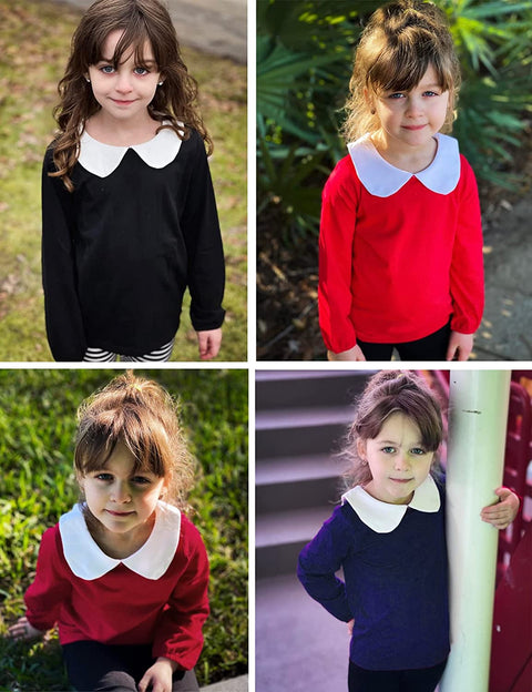 Arshiner Girls Long/Short Sleeve Tops Basic Peter Pan Collar T-Shirts Soft Blouses Tees