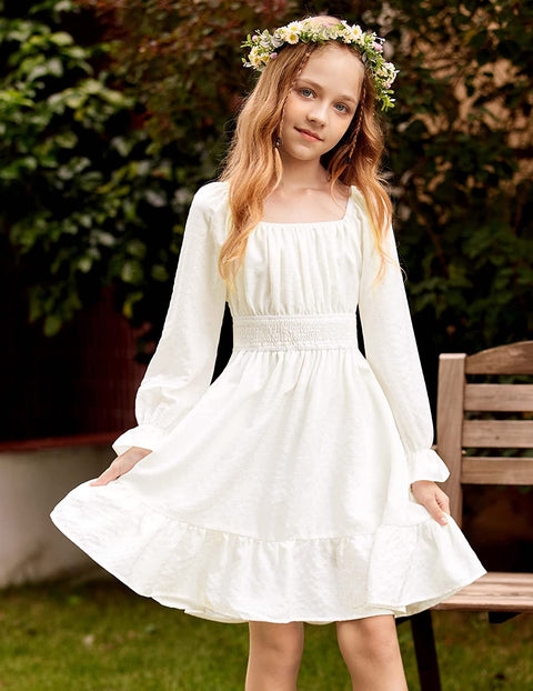 Arshiner Girls Tie Back Short Sleeve Ruffle Hem Off Shoulder Dresses
