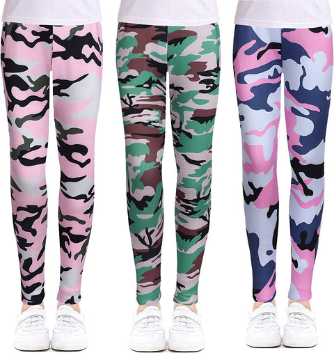 Arshiner Girl's Ankle Length Leggings 3-Pack Flower Stretch Pants