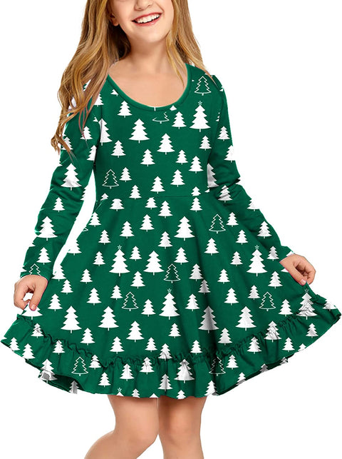 Arshiner Girls Dress Long Sleeve A Line Twirly Skater Dresses