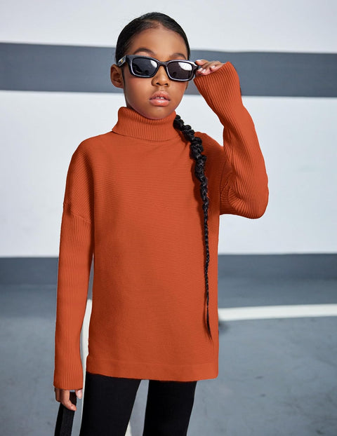 Arshiner Girls Sweaters Turtleneck Kids Tunic Long Sleeve Knit Tops