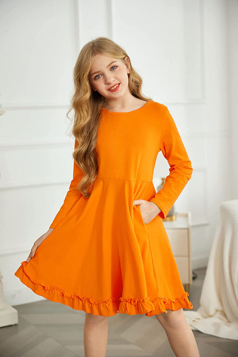 Arshiner Girls Dress Long Sleeve A Line Twirly Skater Dresses