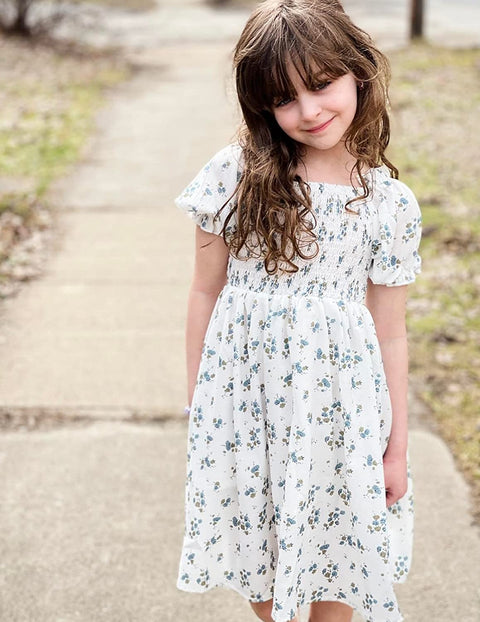 Arshiner Girls Summer Dress Short Puff Sleeve Floral Dress