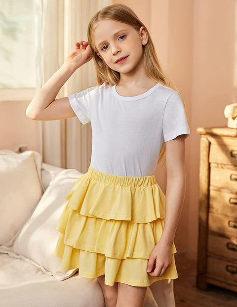 Arshiner Girls Summer Cute High Waist Ruffle Skirt Flared Pleated Solid Color Skirt