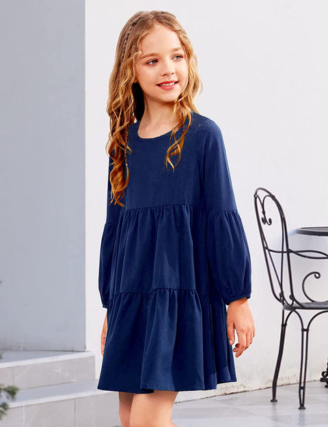 Arshiner Girls Dress Long Lantern Sleeve Loose Flowy Swing Ruffle Tunic Dresses