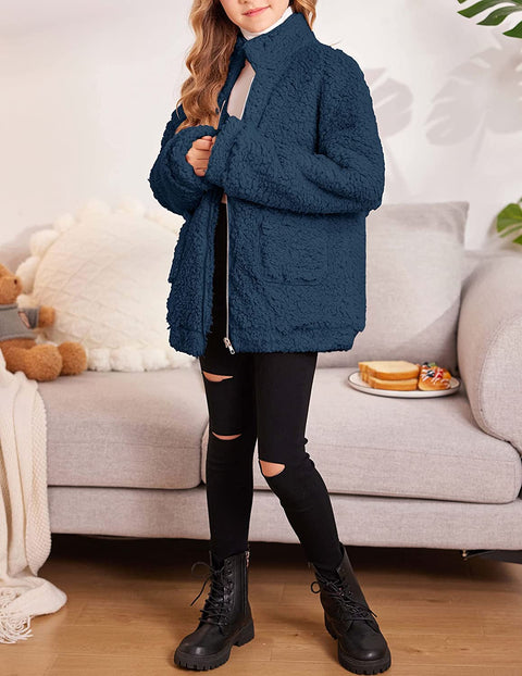Arshiner Girls Full Zip Fleece Jacket Sherpa Outwear Coat