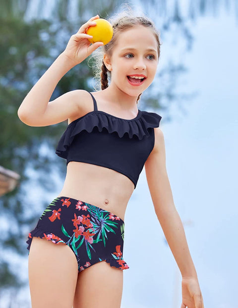 Arshiner Girls Swimsuit Ruffles Flounce Printed Two Pieces Bikini Set