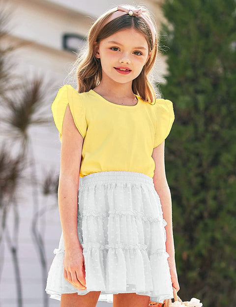 Arshiner Girls Basic Ruffle Sleeve Cute T-Shirt