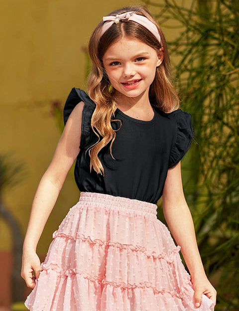 Arshiner Girls Basic Ruffle Sleeve Cute T-Shirt