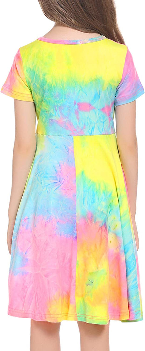 Arshiner Girls Floral Dress Short Sleeve Summer Dresses Skater Twirl Sundress for Girls 4-13 Years