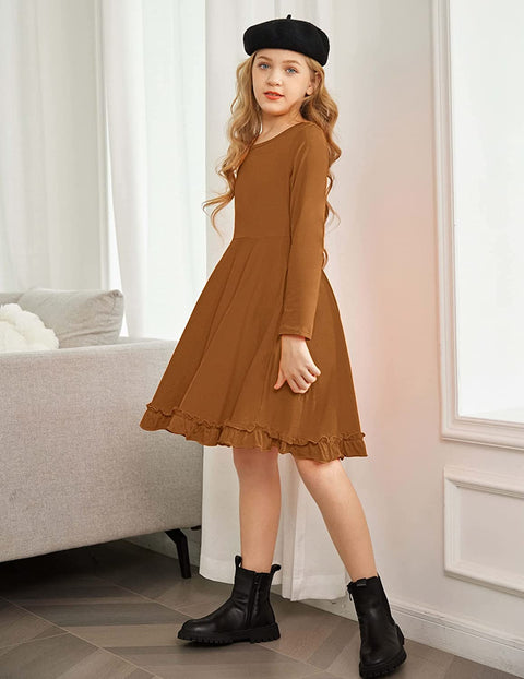 Arshiner Girls Dress Long Sleeve A Line Twirly Skater Dresses
