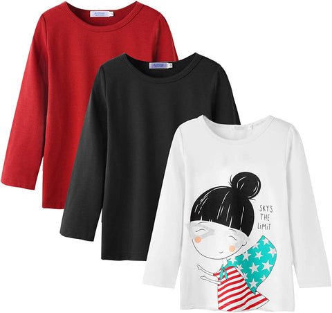 Arshiner Kids 3 Pack Long Sleeve Tees Girls Tees 3pcs Shirts