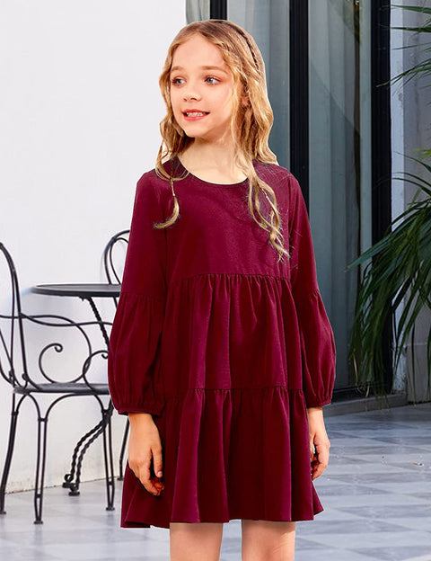 Arshiner Girls Dress Long Lantern Sleeve Loose Flowy Swing Ruffle Tunic Dresses