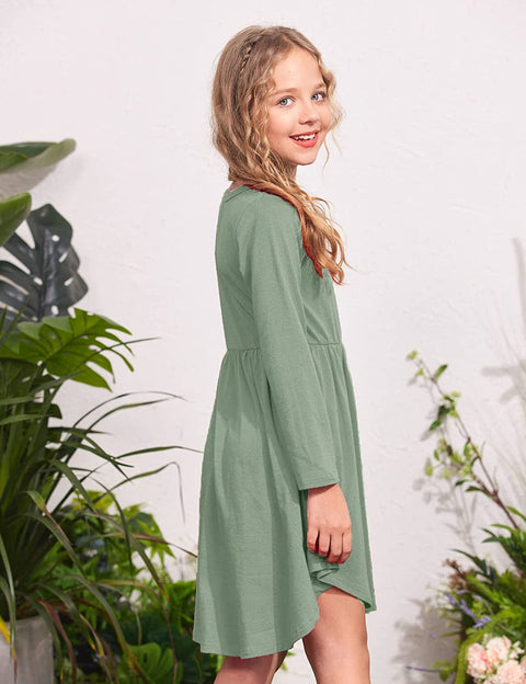 Arshiner Girl Long Sleeve A Line Skater Casual Twirly Casual Dress