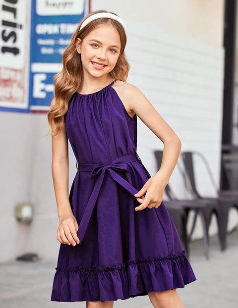 Arshiner Girls Summer Dress Halter Neck A-Line Swing Sundress