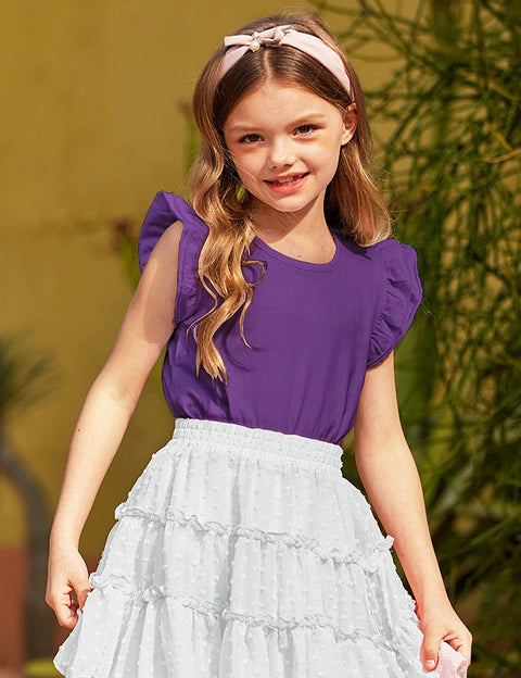 Arshiner Girls Basic Ruffle Sleeve Cute T-Shirt