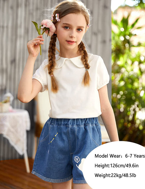 Arshiner Girls Long/Short Sleeve Tops Basic Peter Pan Collar T-Shirts Soft Blouses Tees
