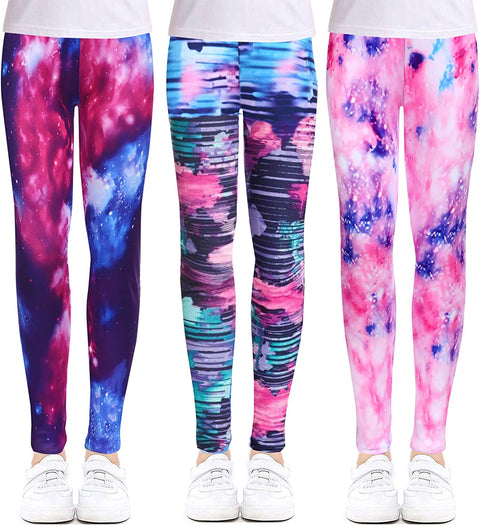 Arshiner Girl's Ankle Length Leggings 3-Pack Flower Stretch Pants