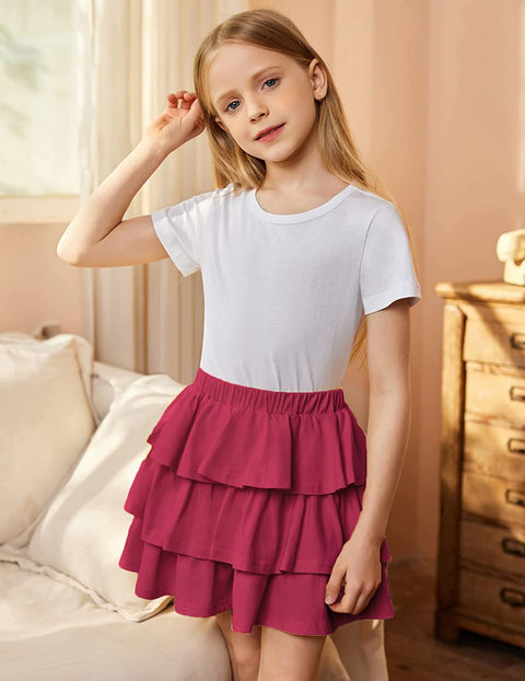 Arshiner Girls Summer Cute High Waist Ruffle Skirt Flared Pleated Solid Color Skirt