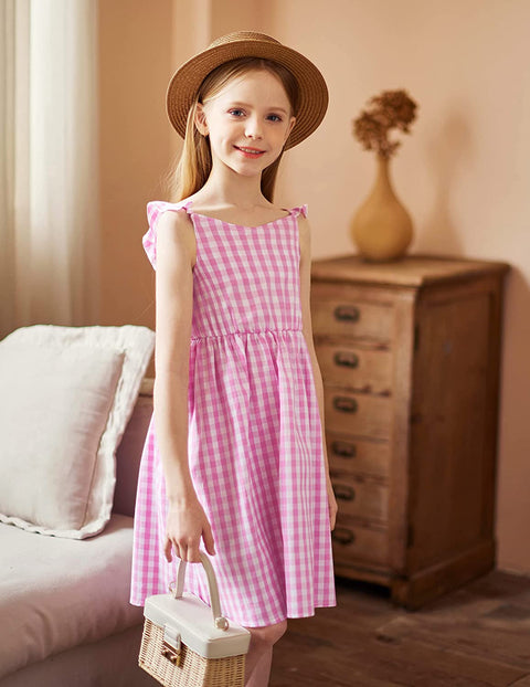 Arshiner Girls Linen Ruffle Backless Dress