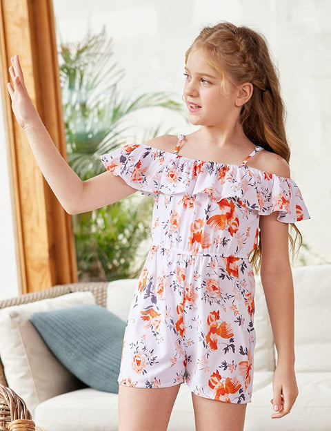 Arshiner Girls Kids Jumpsuit Off Shoulder Ruffle Romper Playsuit Summer Outfits Clothes Set