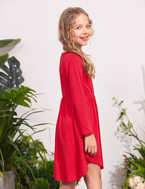 Arshiner Girl Long Sleeve A Line Skater Casual Twirly Casual Dress