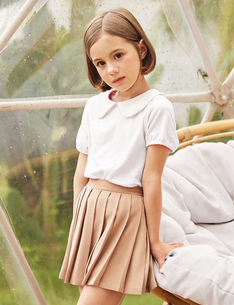Arshiner Girls Long/Short Sleeve Tops Basic Peter Pan Collar T-Shirts Soft Blouses Tees