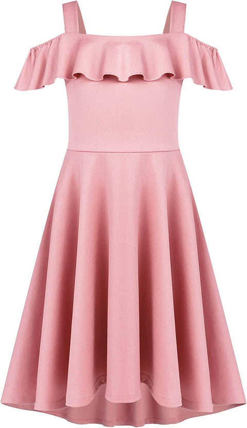 Arshiner Girls Dress Off Shoulder Flutter Sleeve Midi Swing Dresses