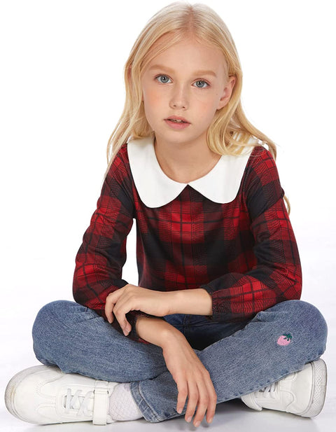 Arshiner Girls Long/Short Sleeve Tops Basic Peter Pan Collar T-Shirts Soft Blouses Tees