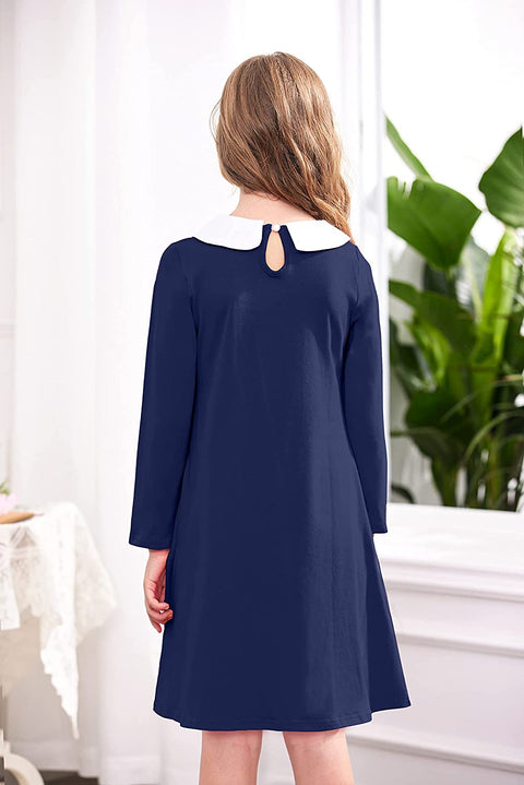 Arshiner Girls Long Sleeve Vintage Peter Pan Collar T-Shirt Dress Age 4-13 Years