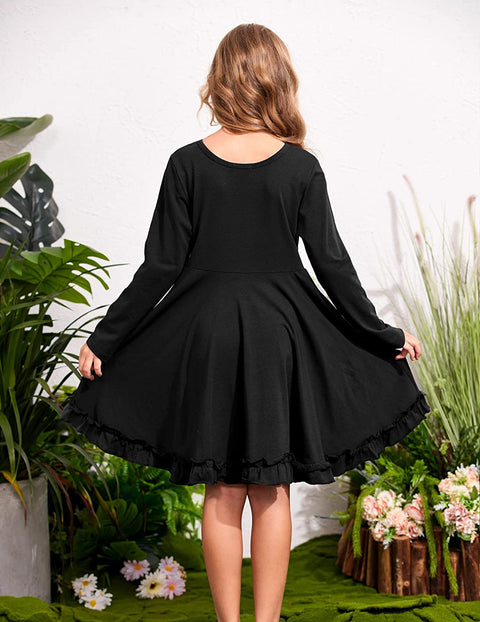 Arshiner Girls Dress Long Sleeve A Line Twirly Skater Dresses