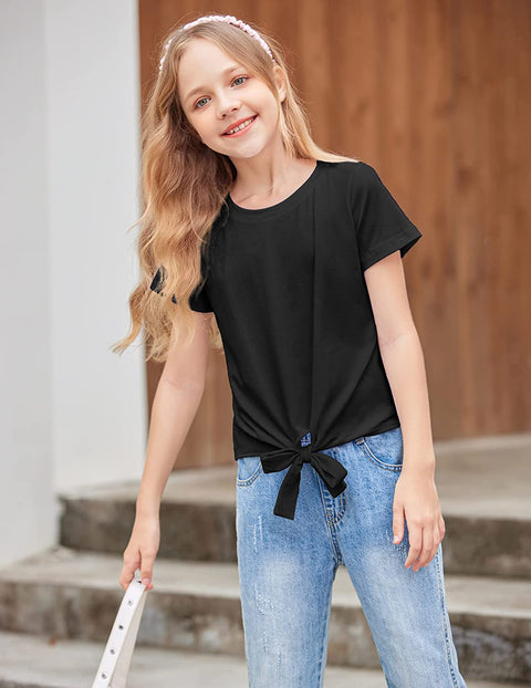 Arshiner Girls Casual Short Sleeve T Shirts Kids Tie Knot Front Tops